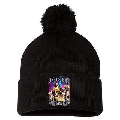 Jesus Has Rizzen He Is Rizzen Jesus Rizz Pom Pom 12in Knit Beanie