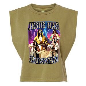 Jesus Has Rizzen He Is Rizzen Jesus Rizz Garment-Dyed Women's Muscle Tee