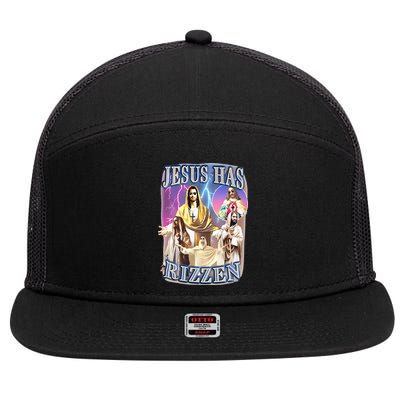 Jesus Has Rizzen 7 Panel Mesh Trucker Snapback Hat