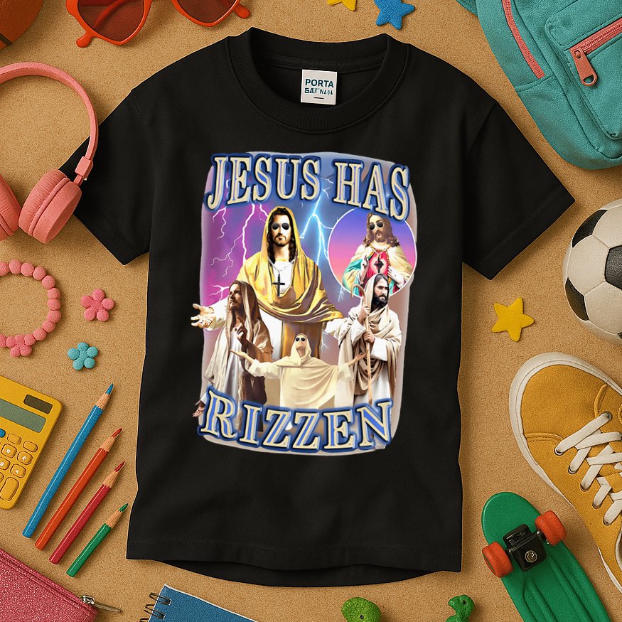 Jesus Has Rizzen Kids T-Shirt