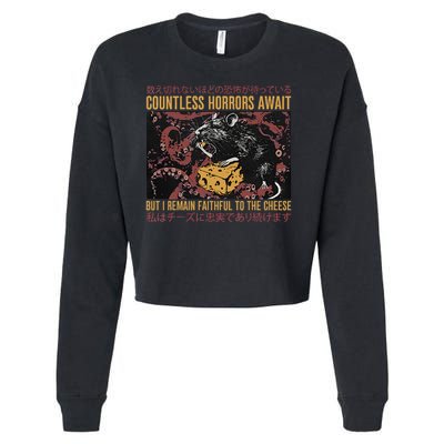 Japanese Horror Rat Retro Countless Horrors Await Cropped Pullover Crew