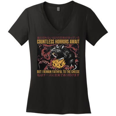 Japanese Horror Rat Retro Countless Horrors Await Women's V-Neck T-Shirt