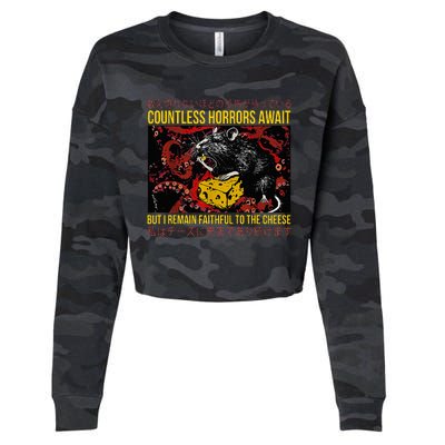 Japanese Horror Rat Retro Countless Horrors Await Cropped Pullover Crew