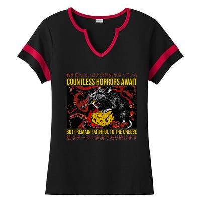 Japanese Horror Rat Retro Countless Horrors Await Ladies Halftime Notch Neck Tee