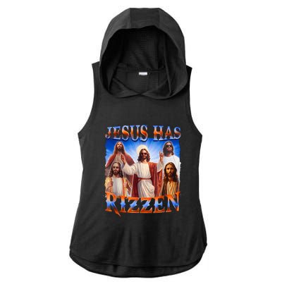 Jesus Has Rizzen Funny Christian Quote For Religion Lovers Ladies PosiCharge Tri-Blend Wicking Draft Hoodie Tank