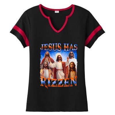 Jesus Has Rizzen Funny Christian Quote For Religion Lovers Ladies Halftime Notch Neck Tee