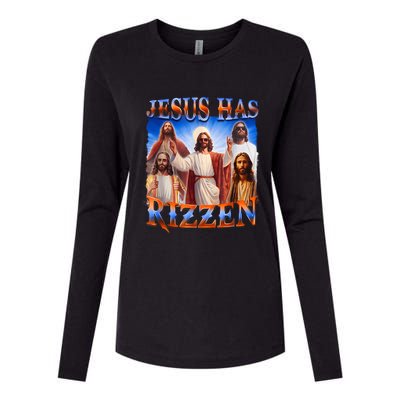 Jesus Has Rizzen Funny Christian Quote For Religion Lovers Womens Cotton Relaxed Long Sleeve T-Shirt