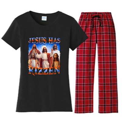 Jesus Has Rizzen Funny Christian Quote For Religion Lovers Women's Flannel Pajama Set