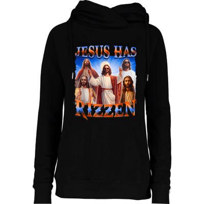 Jesus Has Rizzen Funny Christian Quote For Religion Lovers Womens Funnel Neck Pullover Hood