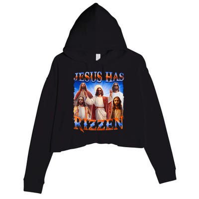 Jesus Has Rizzen Funny Christian Quote For Religion Lovers Crop Fleece Hoodie