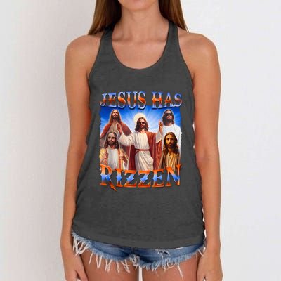 Jesus Has Rizzen Funny Christian Quote For Religion Lovers Women's Knotted Racerback Tank