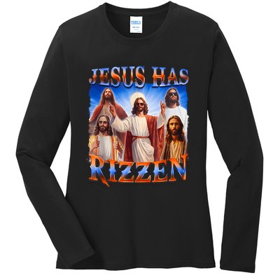 Jesus Has Rizzen Funny Christian Quote For Religion Lovers Ladies Long Sleeve Shirt