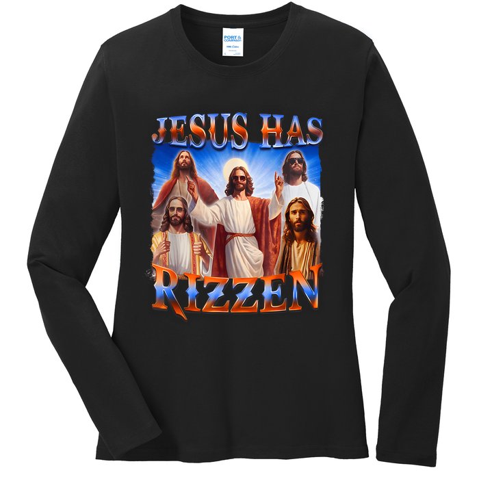 Jesus Has Rizzen Funny Christian Quote For Religion Lovers Ladies Long Sleeve Shirt