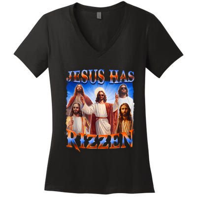 Jesus Has Rizzen Funny Christian Quote For Religion Lovers Women's V-Neck T-Shirt