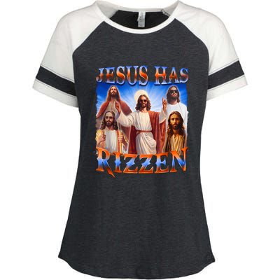 Jesus Has Rizzen Funny Christian Quote For Religion Lovers Enza Ladies Jersey Colorblock Tee