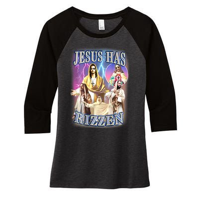 Jesus Has Rizzen Women's Tri-Blend 3/4-Sleeve Raglan Shirt