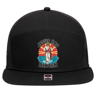 Jesus Has Rizzen Wear Design Funny Easter Sunday 7 Panel Mesh Trucker Snapback Hat