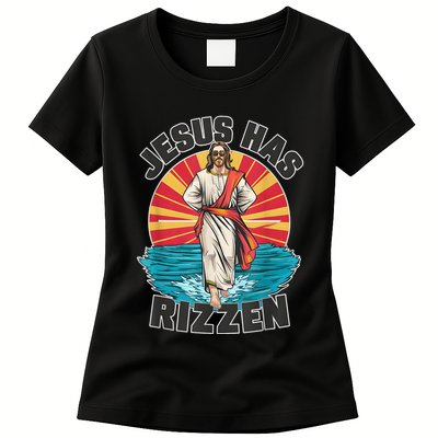 Jesus Has Rizzen Wear Design Funny Easter Sunday Womens T-Shirt