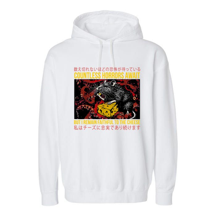 Japanese Horror Rat Retro Countless Horrors Await Garment-Dyed Fleece Hoodie