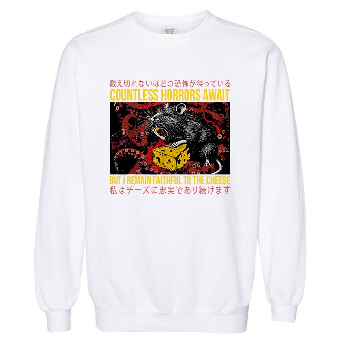 Japanese Horror Rat Retro Countless Horrors Await Garment-Dyed Sweatshirt