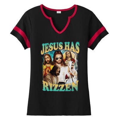 Jesus Has Rizzen Ladies Halftime Notch Neck Tee