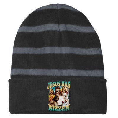 Jesus Has Rizzen Striped Beanie with Solid Band