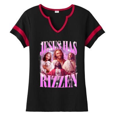 Jesus Has Rizzen Vintage Christian Jesus Playing Basketball Ladies Halftime Notch Neck Tee