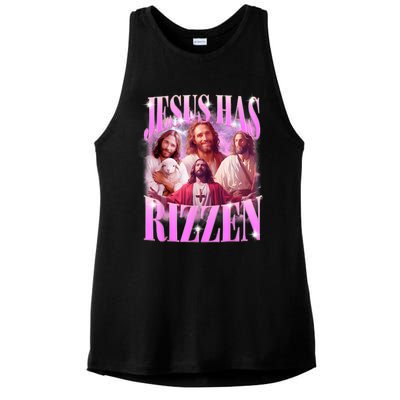 Jesus Has Rizzen Vintage Christian Jesus Playing Basketball Ladies PosiCharge Tri-Blend Wicking Tank