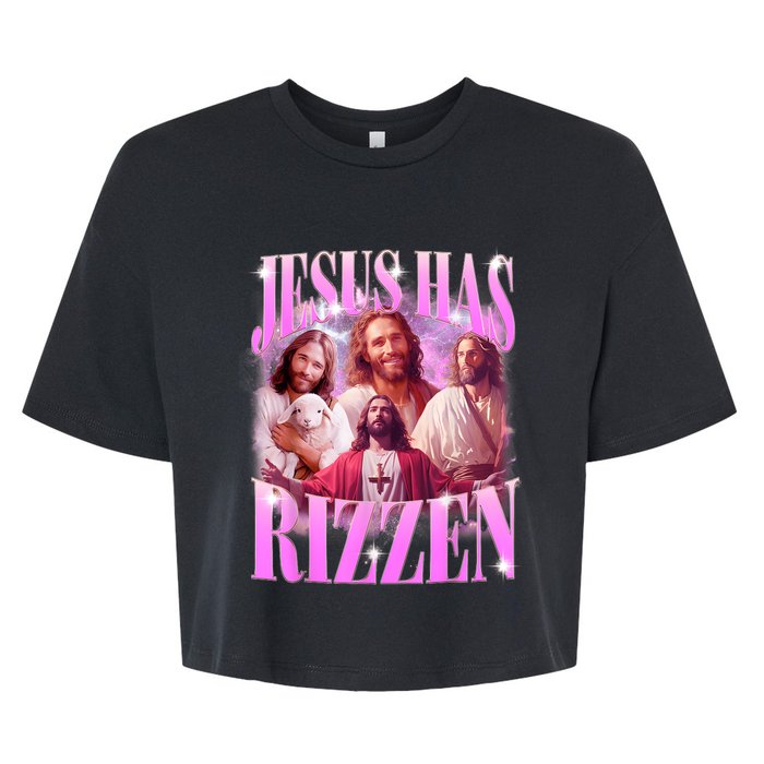 Jesus Has Rizzen Vintage Christian Jesus Playing Basketball Bella+Canvas Jersey Crop Tee