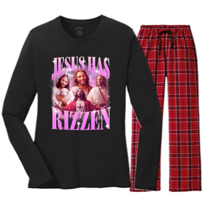 Jesus Has Rizzen Vintage Christian Jesus Playing Basketball Women's Long Sleeve Flannel Pajama Set 