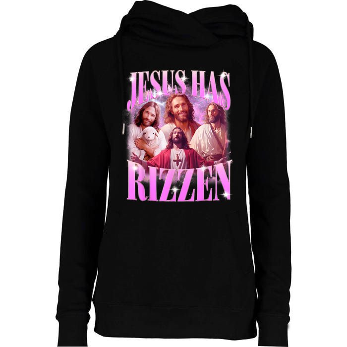 Jesus Has Rizzen Vintage Christian Jesus Playing Basketball Womens Funnel Neck Pullover Hood