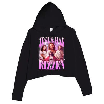 Jesus Has Rizzen Vintage Christian Jesus Playing Basketball Crop Fleece Hoodie