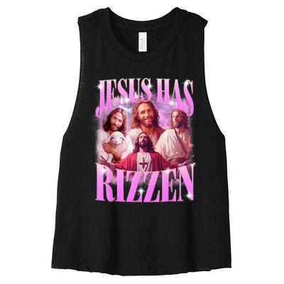 Jesus Has Rizzen Vintage Christian Jesus Playing Basketball Women's Racerback Cropped Tank