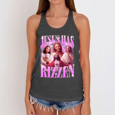 Jesus Has Rizzen Vintage Christian Jesus Playing Basketball Women's Knotted Racerback Tank