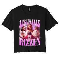 Jesus Has Rizzen Vintage Christian Jesus Playing Basketball Women's Crop Top Tee