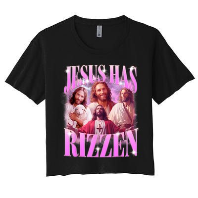 Jesus Has Rizzen Vintage Christian Jesus Playing Basketball Women's Crop Top Tee