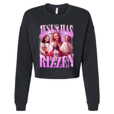 Jesus Has Rizzen Vintage Christian Jesus Playing Basketball Cropped Pullover Crew