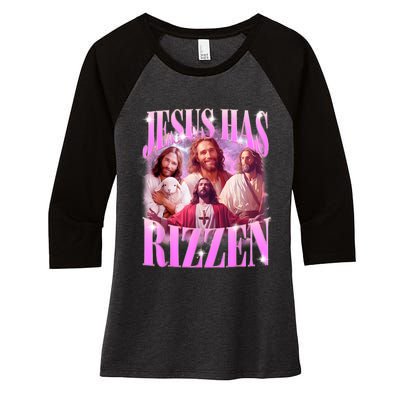 Jesus Has Rizzen Vintage Christian Jesus Playing Basketball Women's Tri-Blend 3/4-Sleeve Raglan Shirt