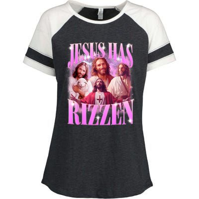 Jesus Has Rizzen Vintage Christian Jesus Playing Basketball Enza Ladies Jersey Colorblock Tee