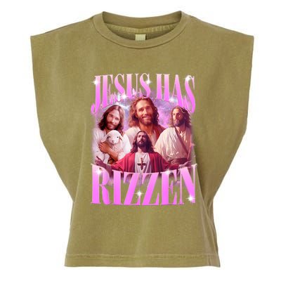 Jesus Has Rizzen Vintage Christian Jesus Playing Basketball Garment-Dyed Women's Muscle Tee