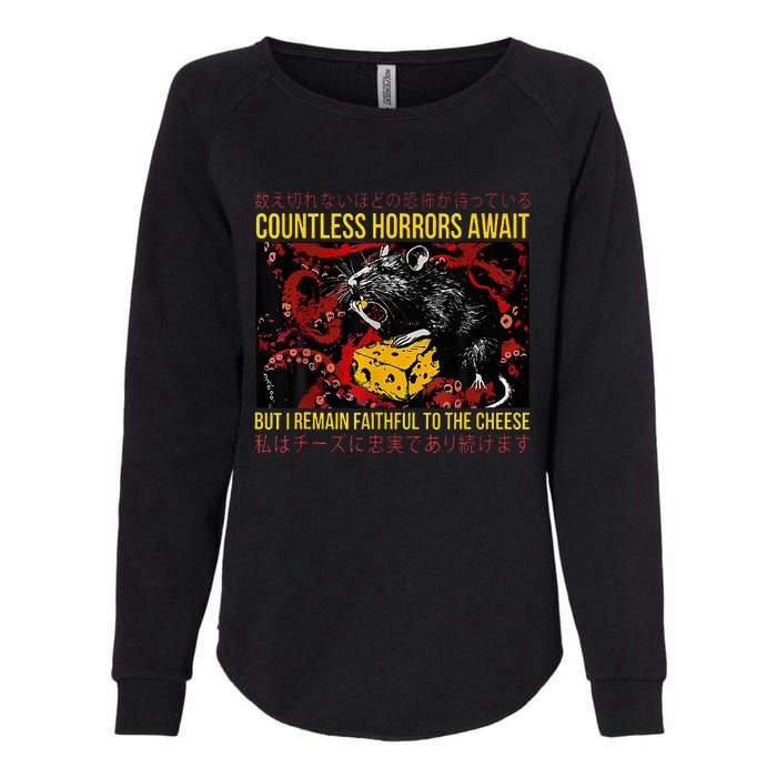 Japanese Horror Rat Retro Countless Horrors Await Womens California Wash Sweatshirt