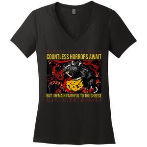 Japanese Horror Rat Retro Countless Horrors Await Women's V-Neck T-Shirt