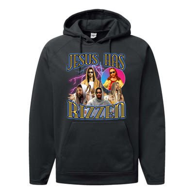 Jesus Has Rizzen Christian Faith Performance Fleece Hoodie