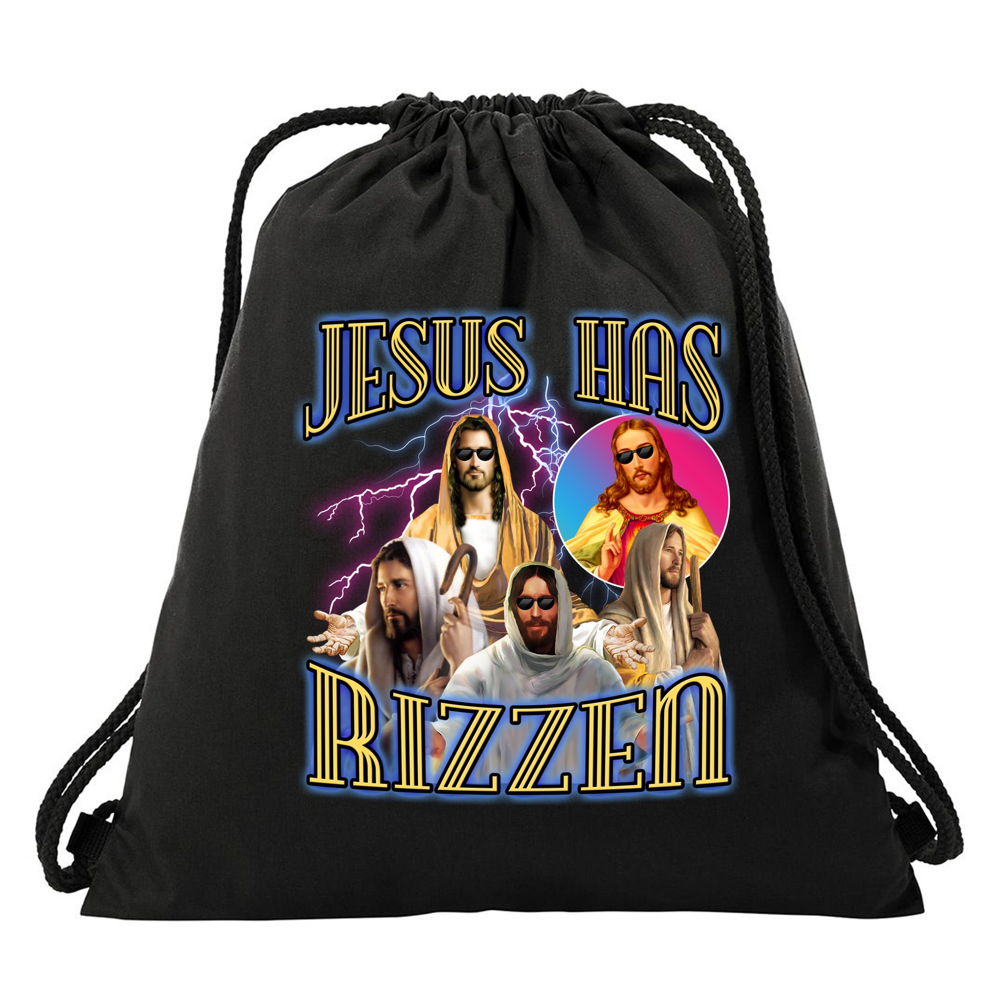 Jesus Has Rizzen Christian Faith Drawstring Bag