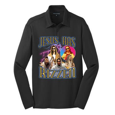 Jesus Has Rizzen Christian Faith Silk Touch Performance Long Sleeve Polo