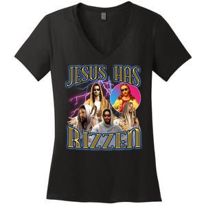 Jesus Has Rizzen Christian Faith Women's V-Neck T-Shirt