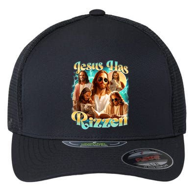 Jesus Has Rizzen He Is Rizzin Retro Christian Religious Flexfit Unipanel Trucker Cap