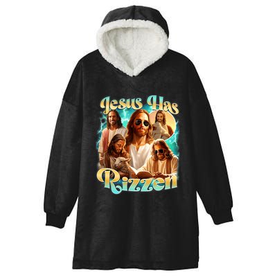 Jesus Has Rizzen He Is Rizzin Retro Christian Religious Hooded Wearable Blanket