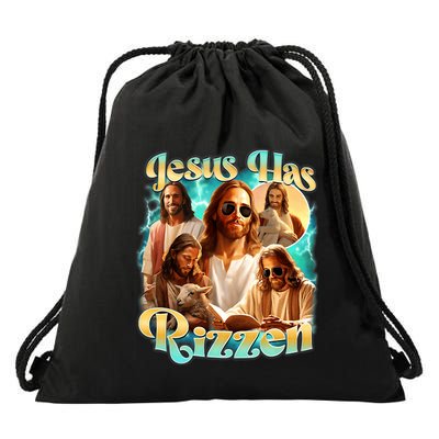 Jesus Has Rizzen He Is Rizzin Retro Christian Religious Drawstring Bag