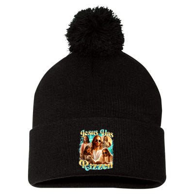 Jesus Has Rizzen He Is Rizzin Retro Christian Religious Pom Pom 12in Knit Beanie